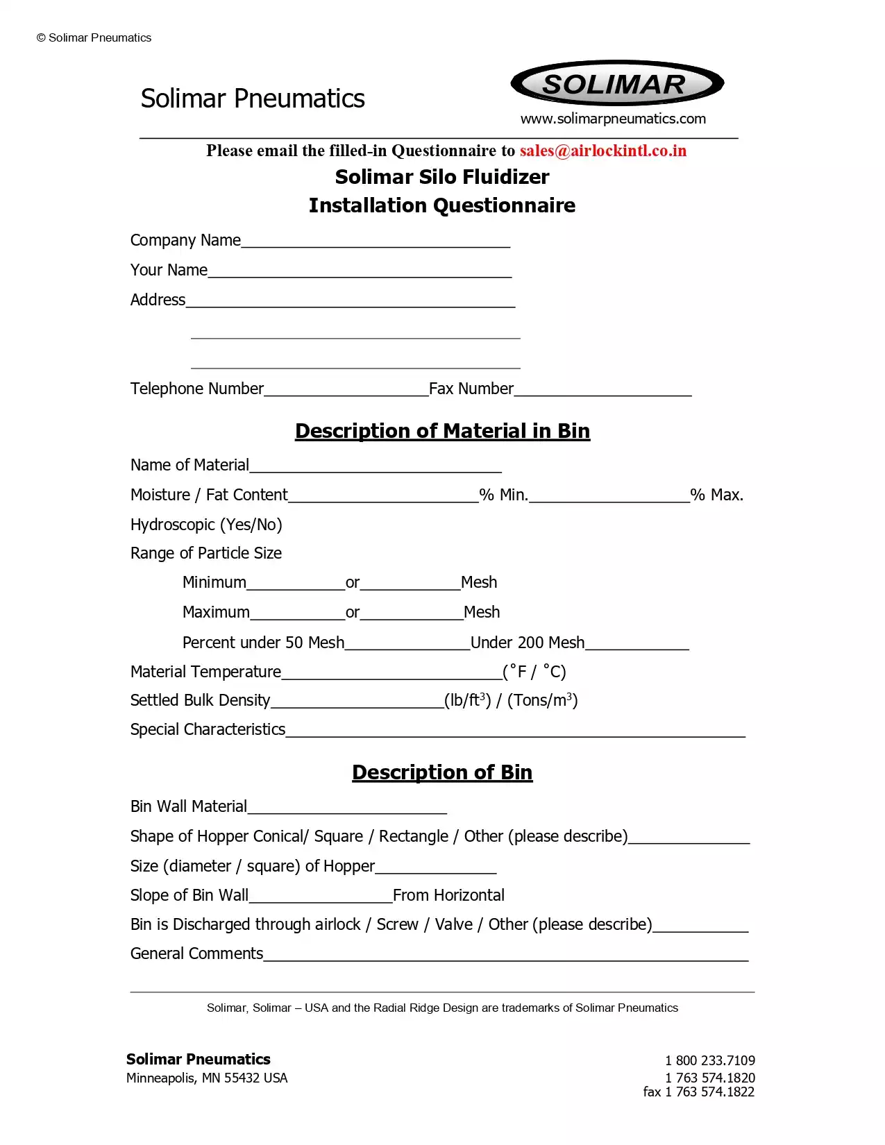 SOLIMAR Silo Fluidizer Application