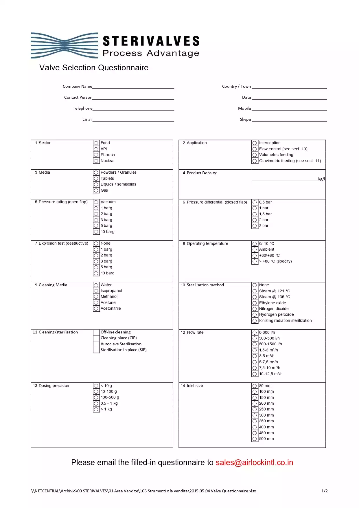 STERIVALVES Application